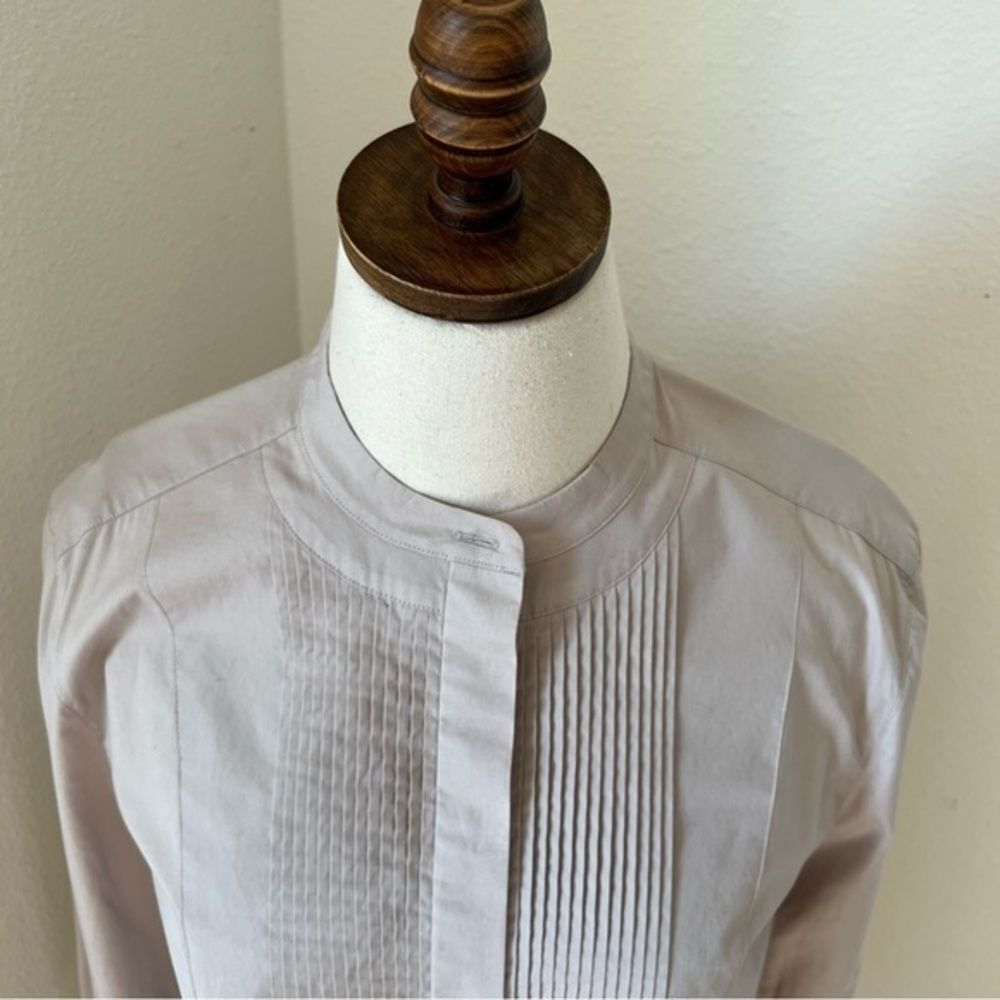 VINCE Poplin Pleat Cotton Tuxedo Tunic‎ Beige Button Down Shirt Size Small - Picture 2 of 11